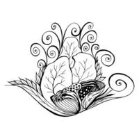 abstract flower with leaves black line in doodle style vector