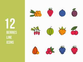 Thin line food icons for web and app. Berry icon set such as strawberry, bluenerry, raspberry and more. Flat simple food vector illustrations.