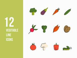 Thin line food icons for web and app. Vegitable icon set such as potato, carrot, tomato and more. Flat simple food vector illustrations.