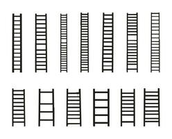 Set Of Wooden And Ladders Vector Illustration On A White Background, Stair Illustration Clip Art Isolated Simple Color.  Ladders Outline Black Color.