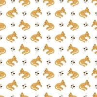 Cat and hearts doodle. Seamless pattern with cute abstract cat and hearts. Great for wrapping paper. vector