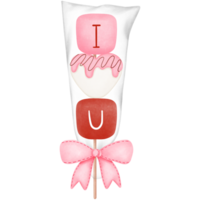 Romantic watercolor cute valentine marshmallow with packaging and ribbon clipart. png