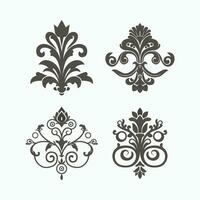 Floral and crown elements silhouette, vector illustration