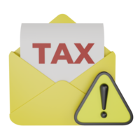 3d render of yellow envelope and paper with tax on it. concept illustration of an email message to report and pay taxes png