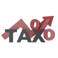 3d render do imposto escrita, por cento e para cima seta símbolo. conceito ilustração do imposto cálculos aumentando de de várias por cento png