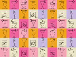 pattern of multicolored squares and one line of art drinks,cocktails,whiskey,champagne,tequila,margarita vector