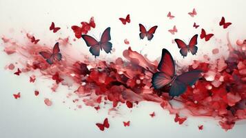 AI generated Blossoming sakura flowers and flying butterfly against beautiful background macro in wildlife, soft focus. Elegant artistic image nature scene beauty of environment. Generative AI photo