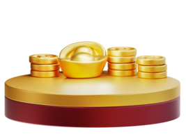 Happy chinese new year wealth and prosperity with podium, chinese money and golden coins. 3D Elements asian festival for banner, poster, flyers, greeting card. 3d rendering png