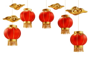 Happy chinese new year wealth and prosperity with chinese lanterns and gold cloud 3D Elements asian festival for banner, poster, flyers, greeting card. 3d rendering png