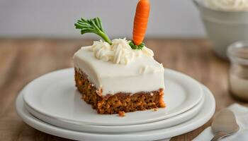 AI generated a piece of carrot cake on a white plate photo
