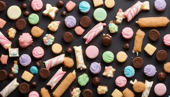 AI generated a large assortment of colorful cookies and candies photo