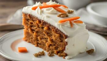 AI generated a piece of carrot cake with frosting and carrots photo