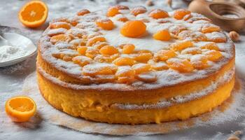 AI generated a cake with orange slices and powdered sugar photo