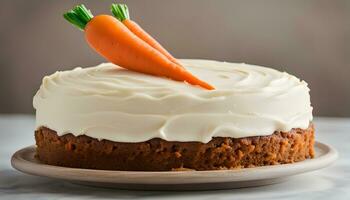 AI generated a carrot cake with cream cheese frosting on top photo