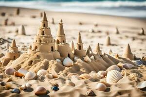 AI generated a sand castle is made out of shells and sand photo