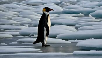 AI generated a penguin standing on some ice in the ocean photo