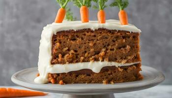 AI generated a slice of carrot cake with frosting on top photo