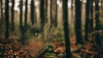 AI generated a spider web in the middle of a forest photo