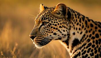 ai generado un leopardo es mirando apagado dentro el distancia foto
