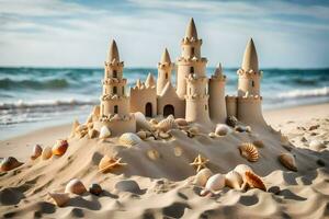 AI generated sand castle on the beach photo