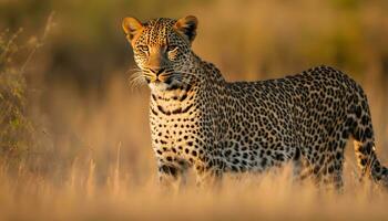 AI generated a leopard is walking through tall grass photo