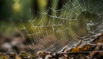 AI generated a spider web is covered with dew photo