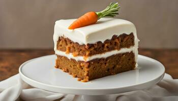 AI generated a piece of carrot cake on a white plate photo