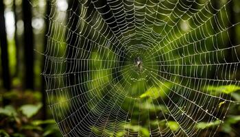 ai generado un araña web en el medio de un bosque foto