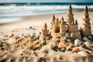AI generated sand castle on the beach photo
