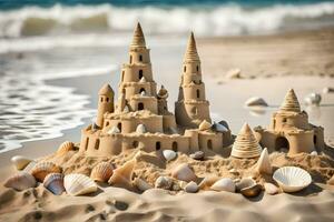 AI generated a sand castle is shown on the beach photo