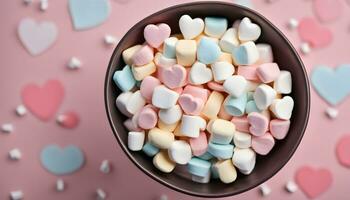 AI generated a bowl of marshmallows on a pink background photo