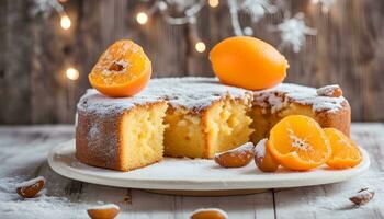 ai generado un pastel con naranjas en un plato foto