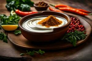 AI generated tahini is a paste made from sesame seeds and is used in many dishes photo