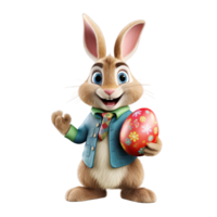 AI generated 3d rendering of a cute easter bunny holding a colorful ester egg on transparent background png