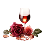 AI generated wine glass with red roses on transparent background png