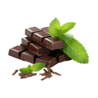 AI generated Milk chocolate pieces and fresh mint leaves, a delightful combination for a sweet treat, isolated on a transparent background png