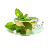 AI generated Tea in cup with leaf mint isolated on transparent background png
