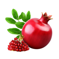 AI generated Pomegranate with green leaves isolated on transparent background png