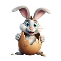 AI generated Cute Easter Bunny sitting with Easter egg Shell On Transparent Background png