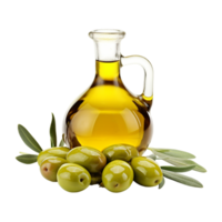 ai généré là est une bouteille de olive pétrole cette est isolé sur une transparent Contexte png