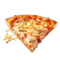 AI generated slice of pizza with melting cheese on transparent background png