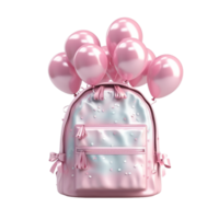 AI generated School bag with pink color realistic shiny balloon on transparent background png