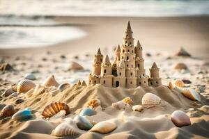 AI generated sand castle on the beach photo