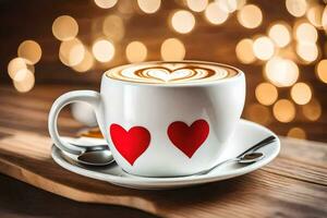 AI generated coffee with heart on the table photo