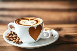 AI generated coffee cup with heart on the saucer photo