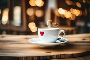 ai generado café taza con corazón en el platillo foto