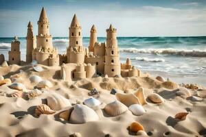 AI generated sand castle on the beach photo