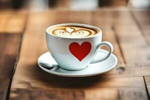 AI generated a cup of coffee with a heart on the saucer photo