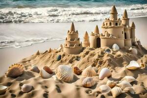 AI generated sand castle on the beach photo