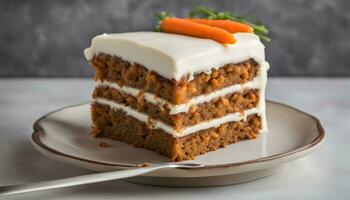 AI generated a slice of carrot cake with cream cheese frosting photo